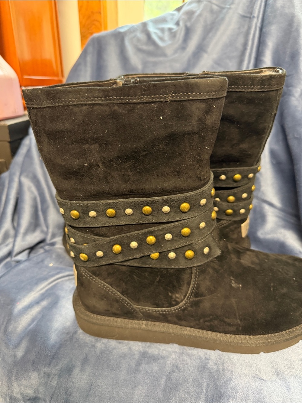 Ugg Black Suede Studded Mid-Calf Boots